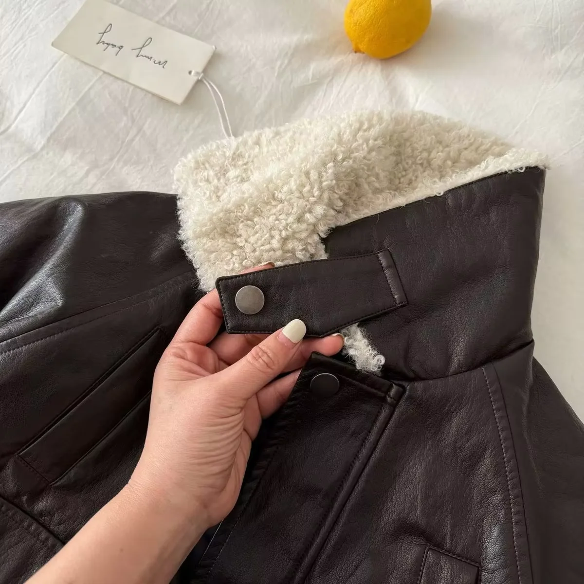 Children's Leather Jacket Trendy Autumn Winter Big Boys Soft Fleece Lined Thick Warm Lamb Fur Collar Coat Outerwear 90-140CM