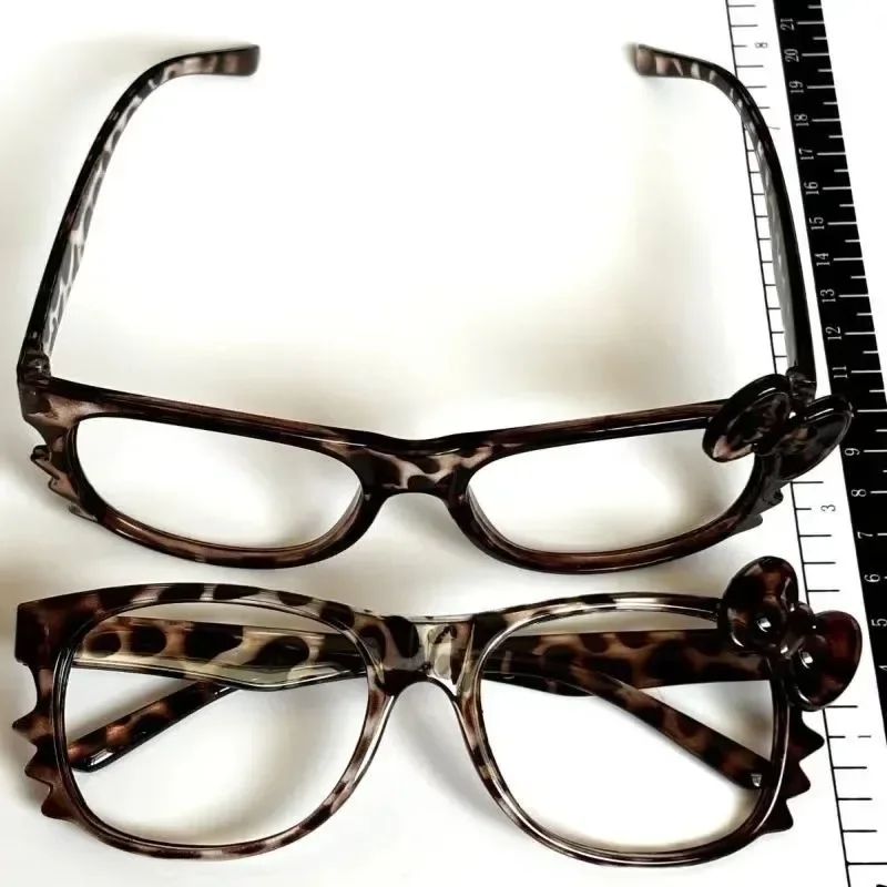 Sanrio Hello Kitty Leopard Eyeglasses Frame Y2K Girls Accessories Anime Kt Cartoon Cute Photo Props Eyewear Decorative Toys Gift