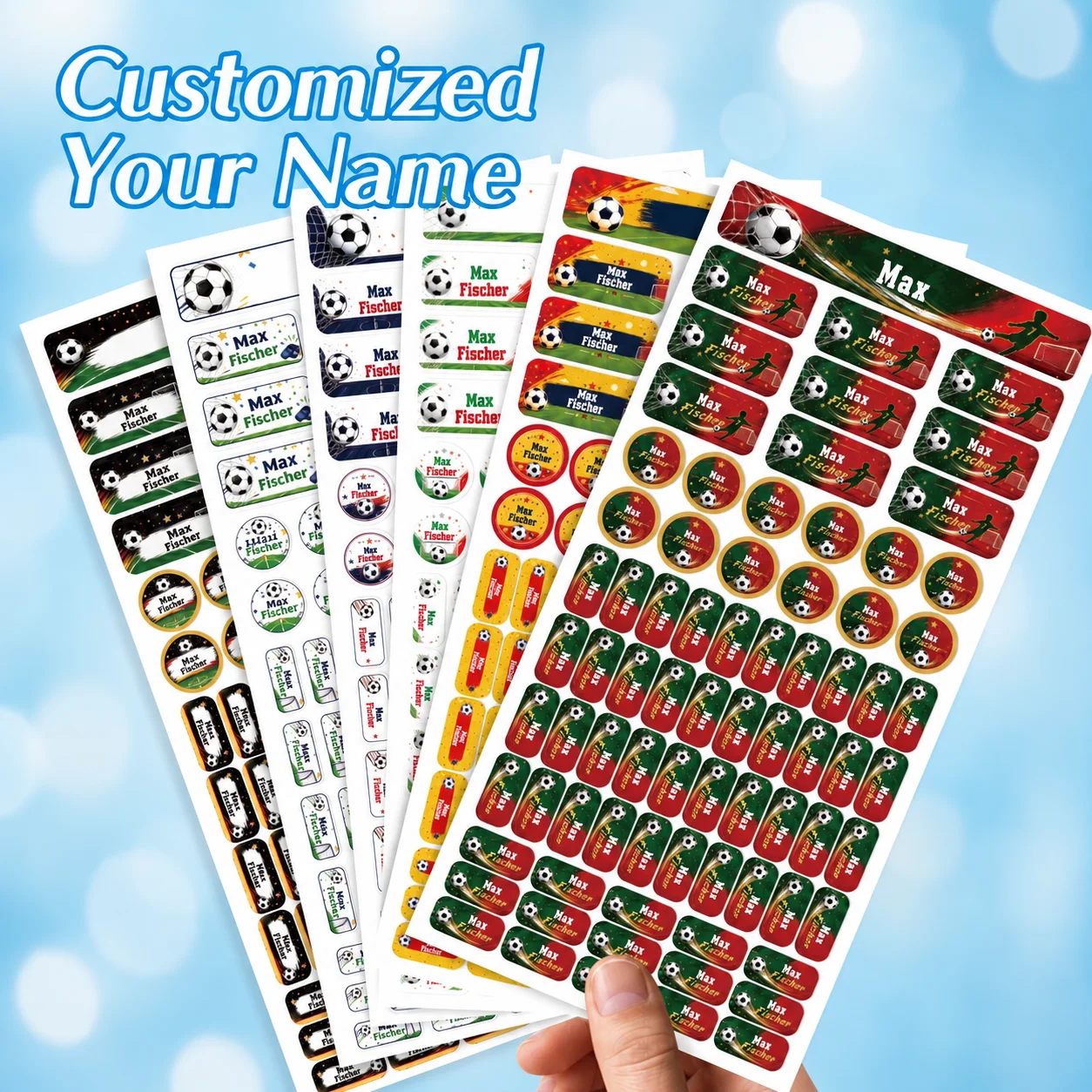 140 pcs Personalized Soccer Name Label Stickers, Waterproof Custom Name Tags For Bottles, Lunch Boxes & Sports Gear