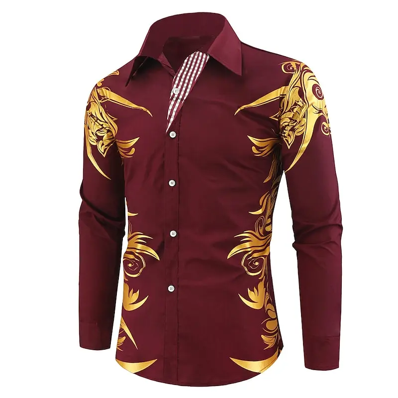 Men\'s button up shirt with long sleeves, fashionable and comfortable, high-quality shirt with 3D printed pattern on the collar b