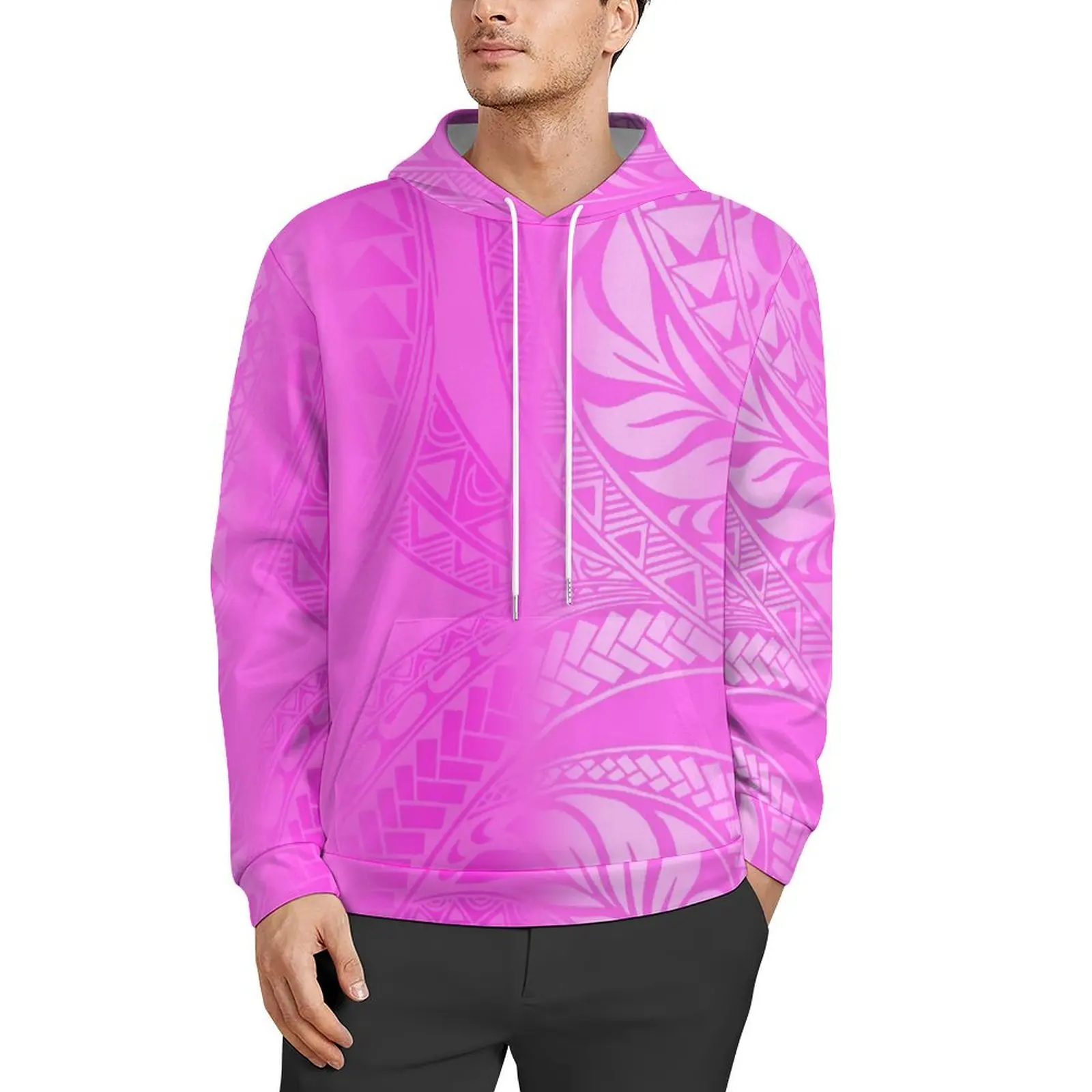 Polynesian Custom Hoodie Samoa Hoodie Pink Polynesian Full Printed Sweatshirt Men Blue Printed Pattern