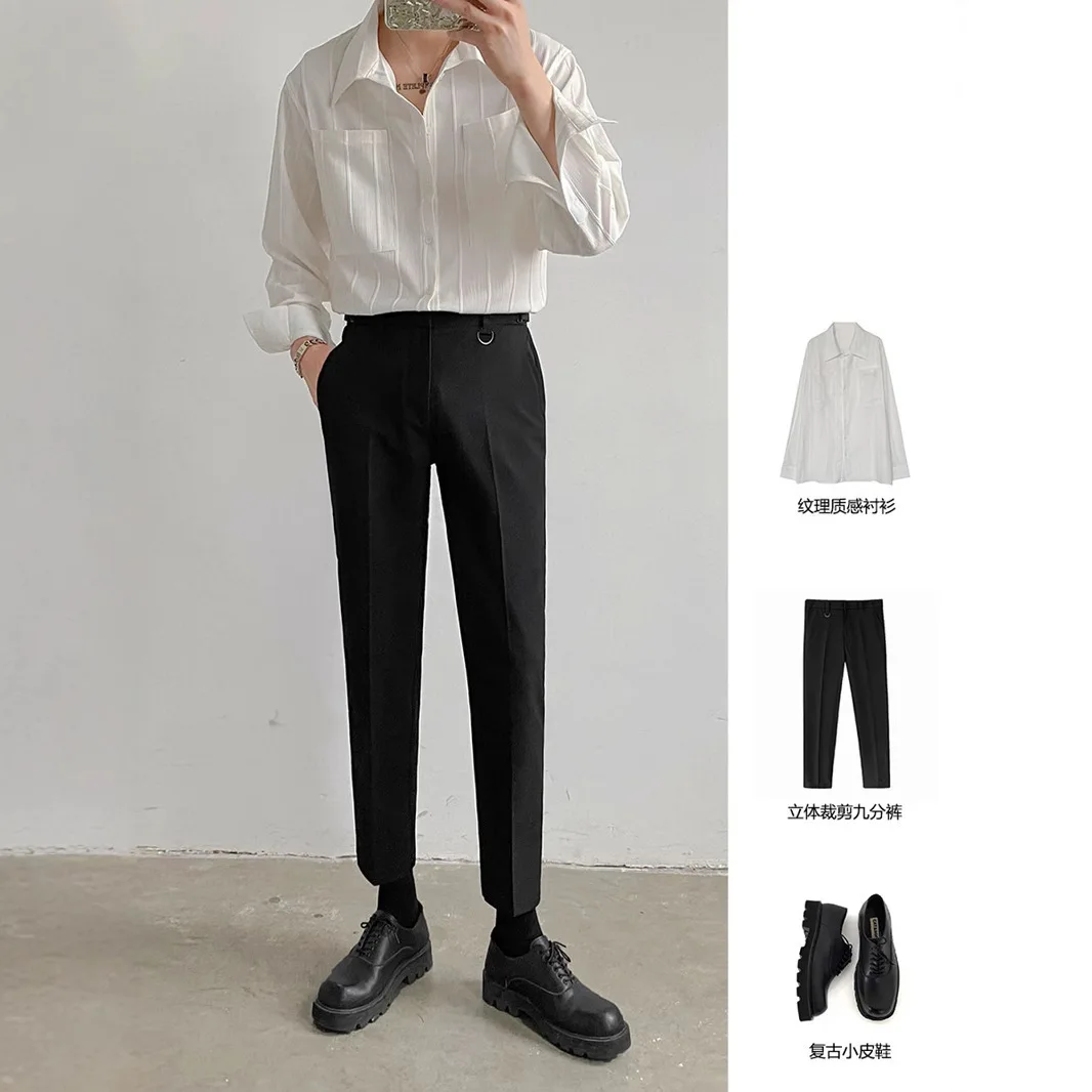 Men's White Black Shirts 2025 Spring Autumn New Long Sleeve Shirt Solid Color Casual office suit shirts Top