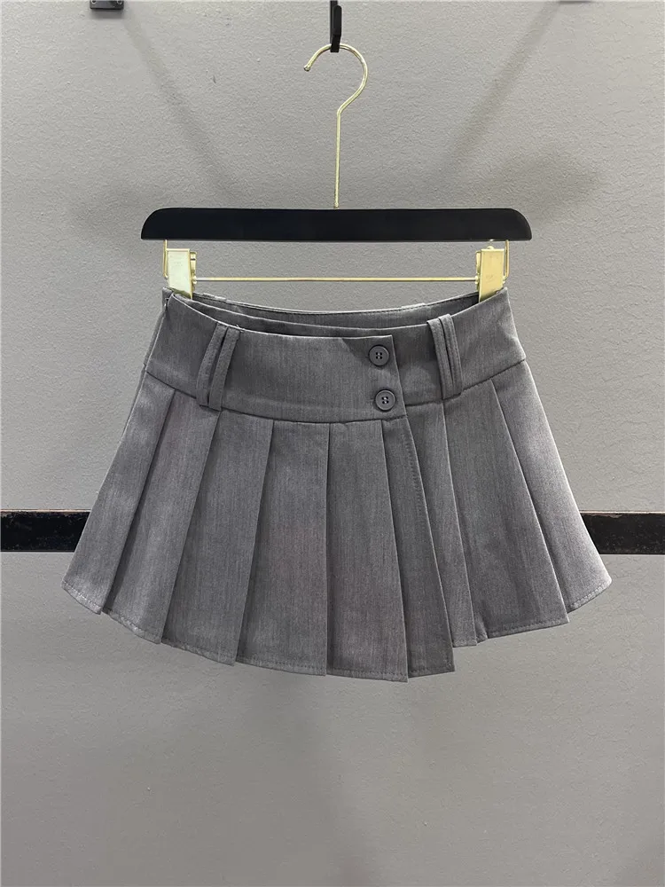 Pure Desire Style Asymmetrical Pleated  Skirt Women's Summer 2026 Slimming A-Line Suit Short Skirt Casual Cotton Polyester