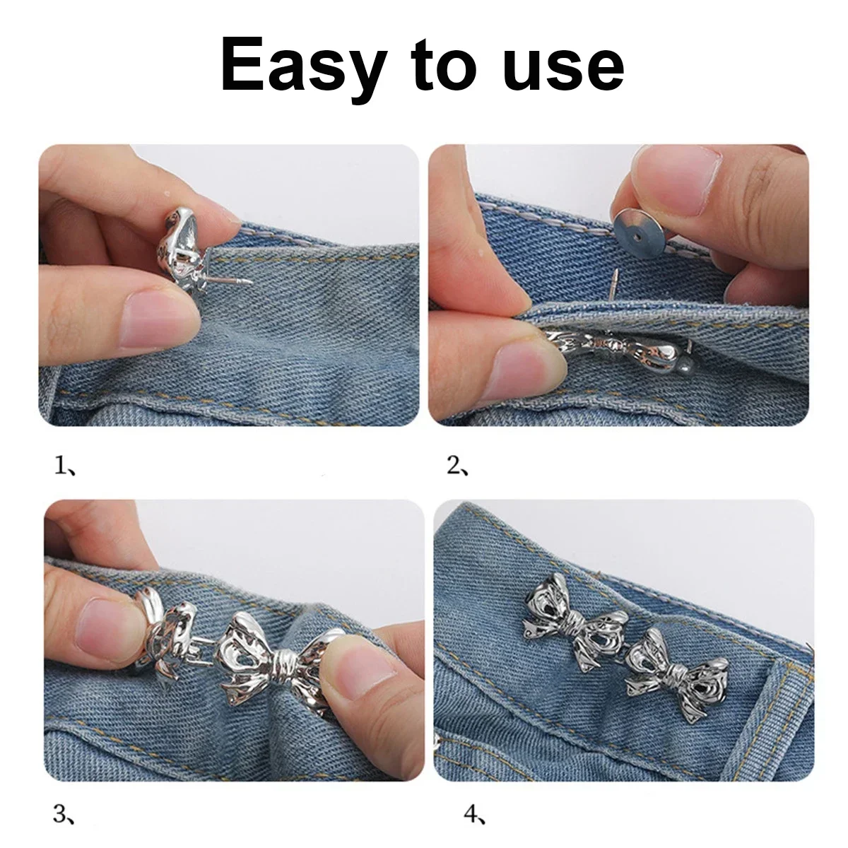 2Pcs Bowknot Button Adjuster for Pants and Skirts Waist Tightener Adjustable Waist Buckle for Jeans No Sewing Required