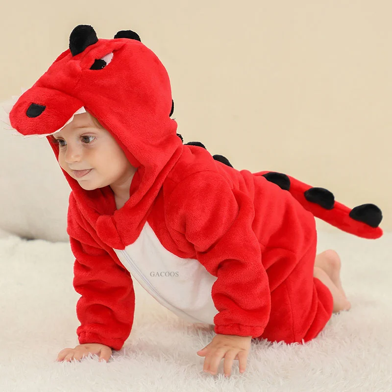 Red Dinosaur Costumes Newborn Baby Rompers Toddler Cosplay Clothes Kigurumi Boy Girls Pajamas Animal Cute Romper Unicorn Onesies