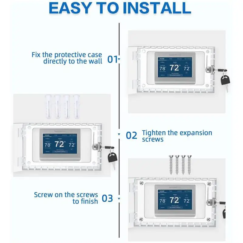 Guarda termostato acrílico com trava de segurança, Grande combinação universal, Clear Box Guard, Montado na parede, Grande, 1pc