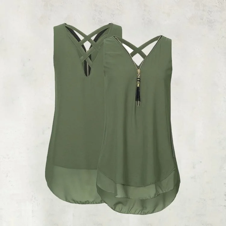

Summer Women's plus Size 5XL Chiffon Tank Top Blouse Tirt Street Sle Loose Fit Zipper Hollow out V-Ne Mid-Length Sve...