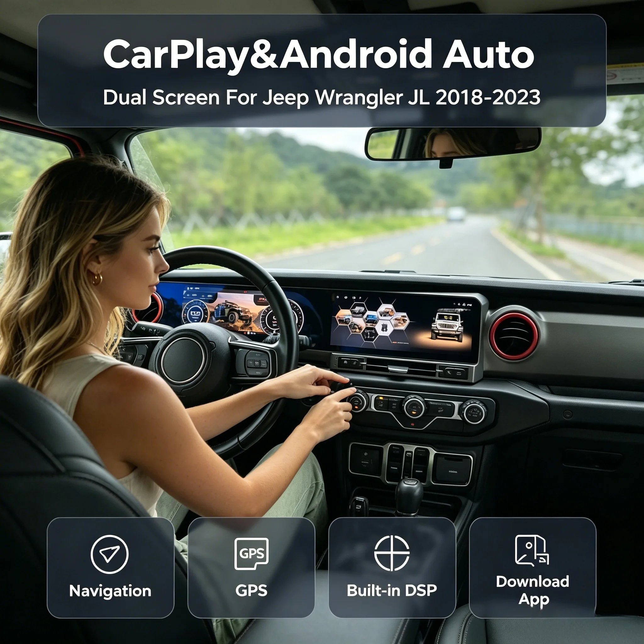 12.3 inch LCD Dashboard +12.3 inch Screen Android Multimedia For Jeep Wrangler JL Rubicon Gladiator 2018-2023 Android Car Radio