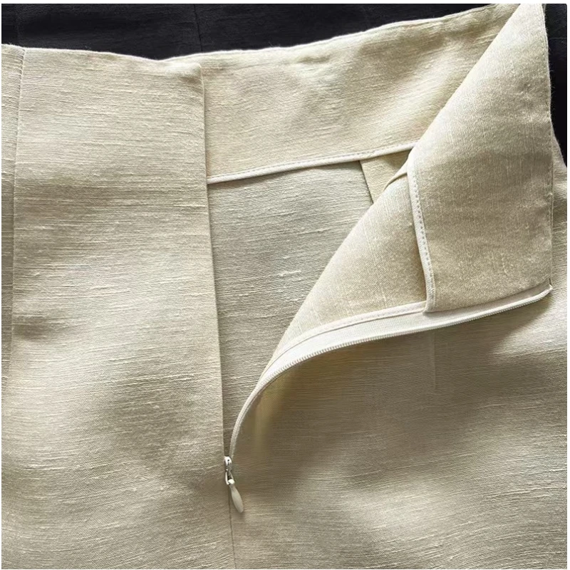 Spanish Art Atmosphere Linen Wool Texture Hem Side Slit Simple High Waisted Spring and Autumn Skirt