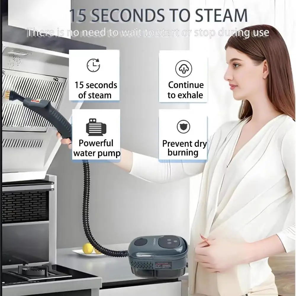 منظف بخار محمول بالضغط العالي 2500 وات قابل للتعديل للتحكم في البخار تسخين سريع لأثاث التنظيف المحمول والسجاد والمطابخ