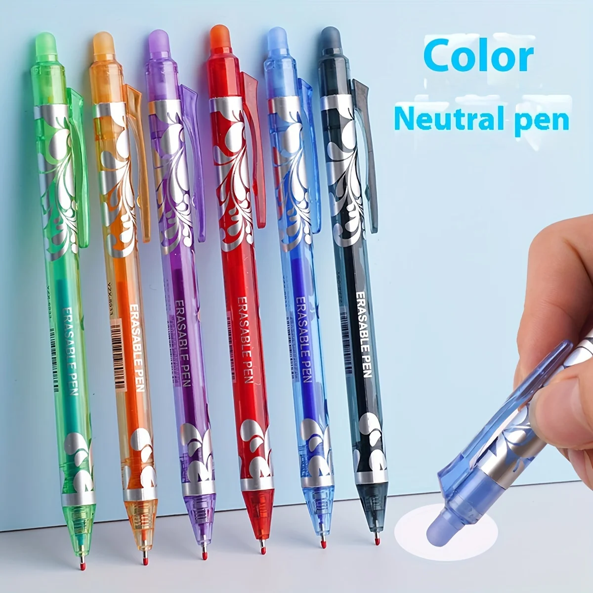 6pcs/Pack Erasable Gel Pen Blue Black Red Green Orange Purple Ink Washable Refillable Writing Pens With Pocket Clip For School