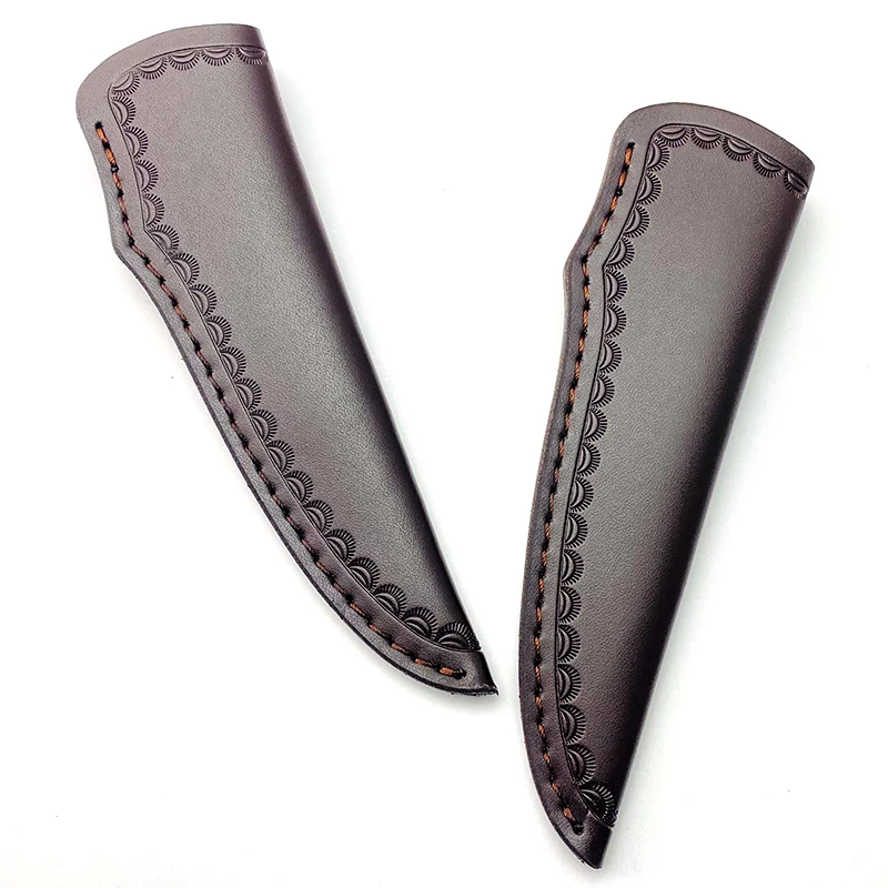 Cow Leather Fixed Blade Straight Knife Scabbard Sheath Cowhide Scabbard Cover Carved Pattern Storage Bag Case Pants