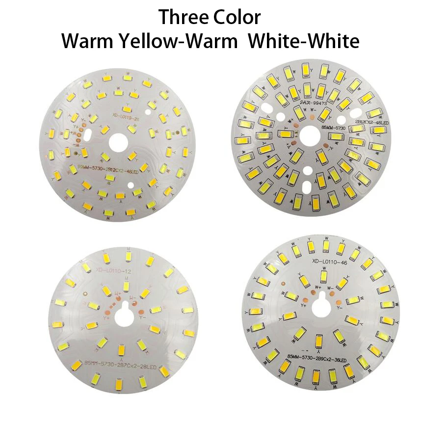 7W 9W 12W 5730 12mm Bore 85-130mm OD Three Tri-Color Alternating Light Warm Yellow White SMD LED Base Bulb Lamp Bead Emitter