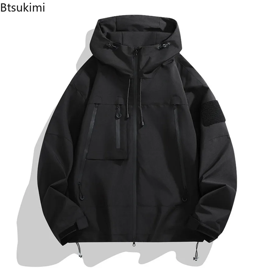 2025 Men's Windbreak Jackets Spring New Fashion Solid Color Outdoor Sport Hiking Camping Hooded Jacket Men Functional Rush Coats