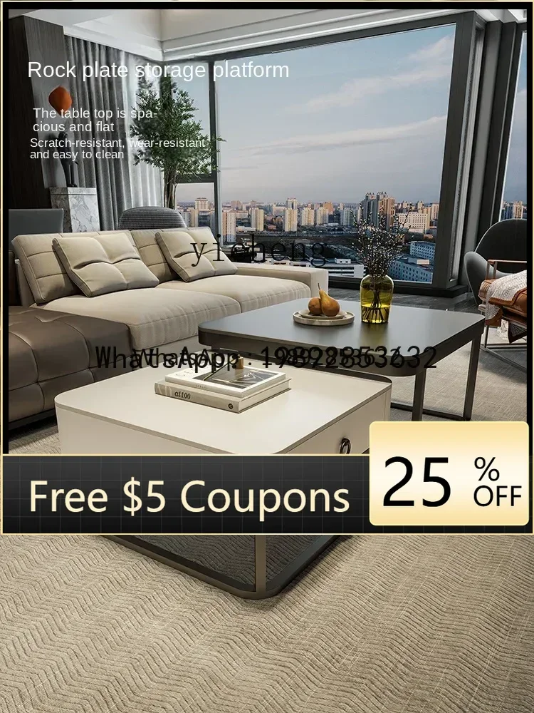 

T2-25Square Stone Plate Coffee Table Light Luxury Modern Household Minimalist Black and White Tea Table Small Apartment