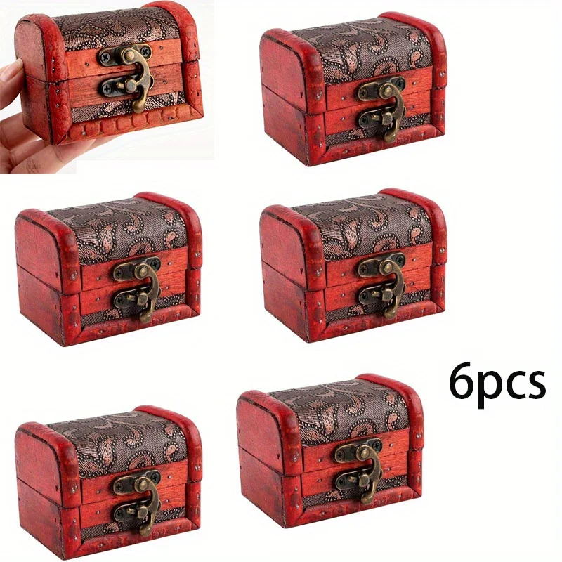 Set of 6 vintage-Style Jewelry Boxes, Compact Wooden Chests for Securely Storing Rings, Complete with a Lock