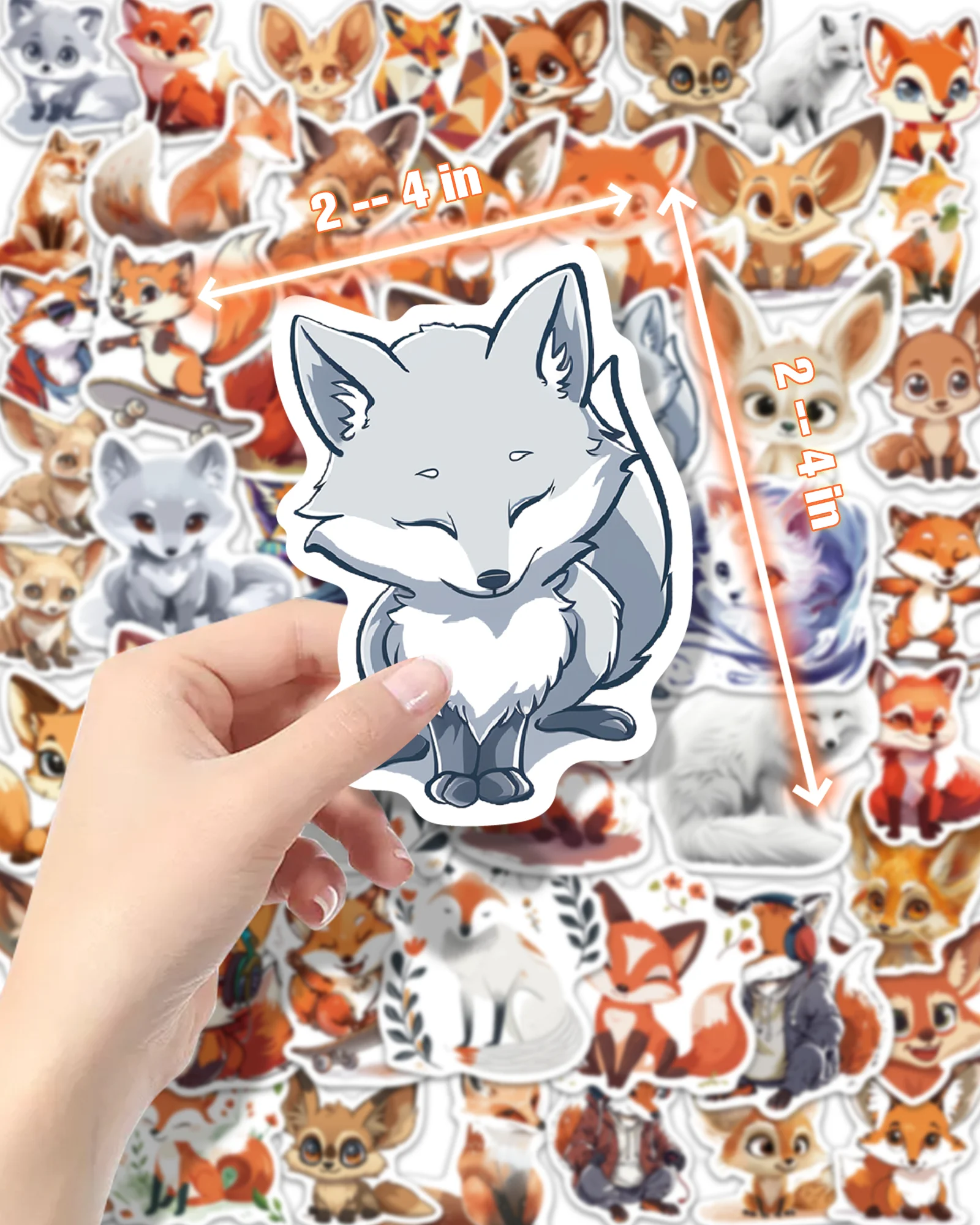 Cute Fox Sticker Cartoon Animals Shape PVC Stationery Stickers Water Cup Suitcase Musical Instrument Decoration Sticker Gifts