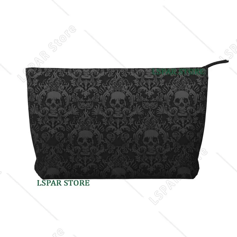 Goth Gothic Black Skull Damask Pattern Toiletry Bag Women Travel Cosmetic Makeup Organizer Lady Portable Storage Dopp Kit Case