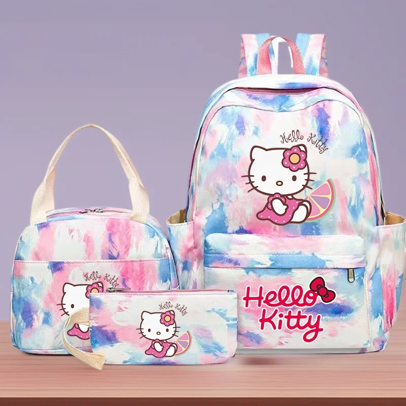 

3Pcs Hello Kitty Colorful Backpack Set With Tote and Pouch Large Capacity Lightweight And Breathable Outdoor Knapsack