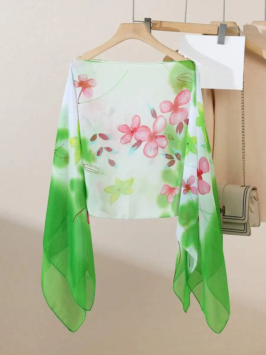 

Lightweight Floral Chiffon Scarf Poncho For Women Spring Summer Travel Daily Use