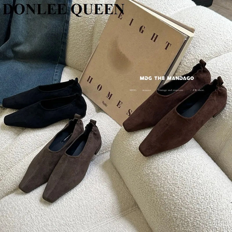 Zapatos planos con punta cuadrada para Mujer, mocasines suaves De Ballet planos poco profundos, zapatos De vestir De bailarina para otoño 2024
