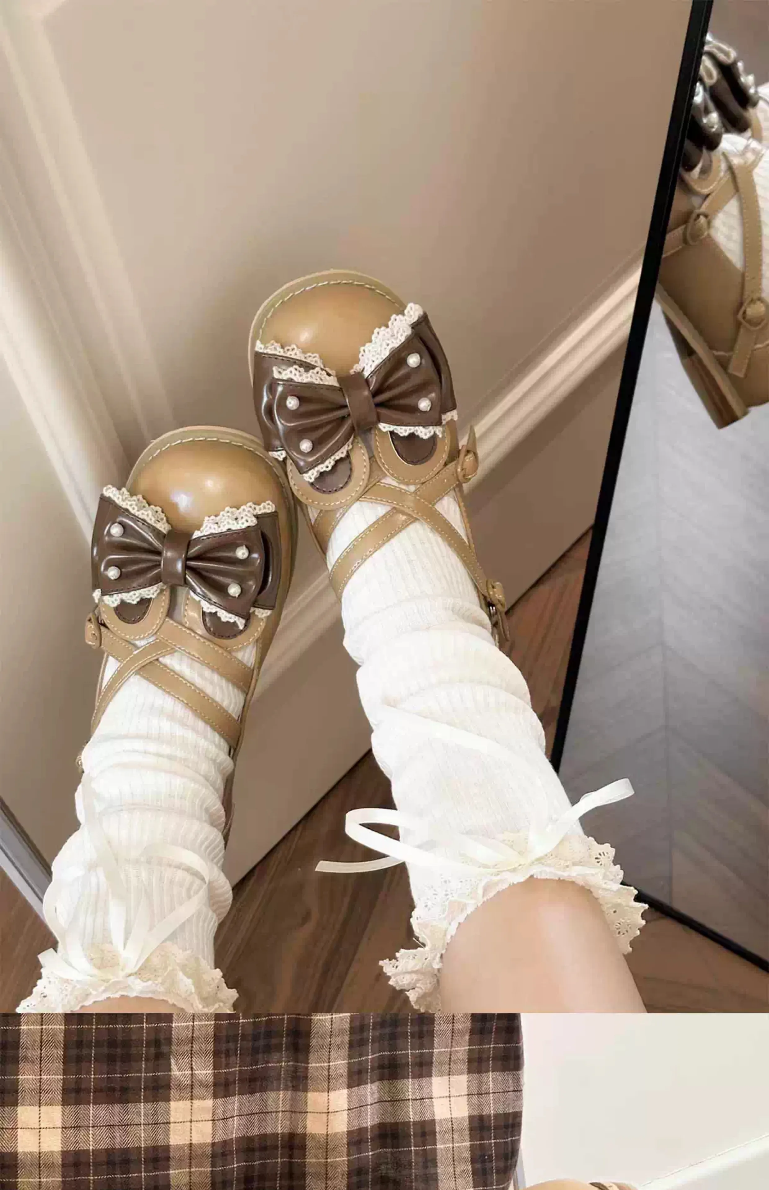 Lolita Shoes Women Bear Ear Bow Candy Tea Low Heel Shoeses Bow Cross Strap Sweet Single Shoes Women Shoes Comfortable