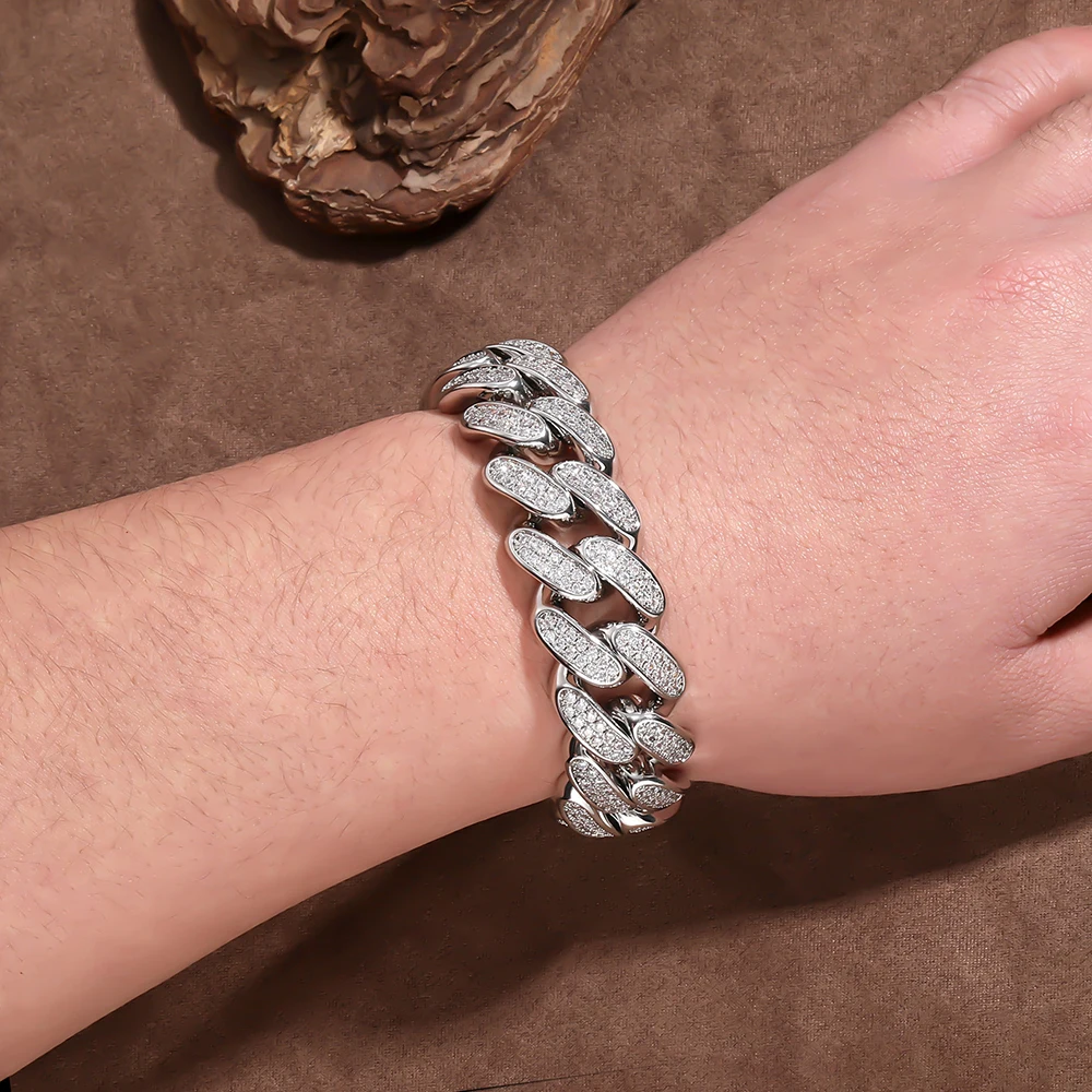 

Кубинский браслет унисекс Iced Out 5A + CZ Stones Мода Хип-хоп Мужчины Женщины Ювелирные изделия Роскошный аксессуар в стиле хип-хоп Весенняя застежка Подарок для него