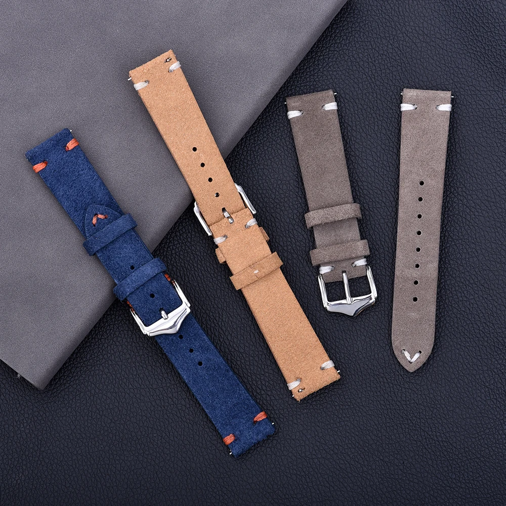 Premium Suede Leather Watchband Leather Strap 20mm 22mm Wrist Band Leather Vintage Replacement Watch Straps Bracelet Accessories