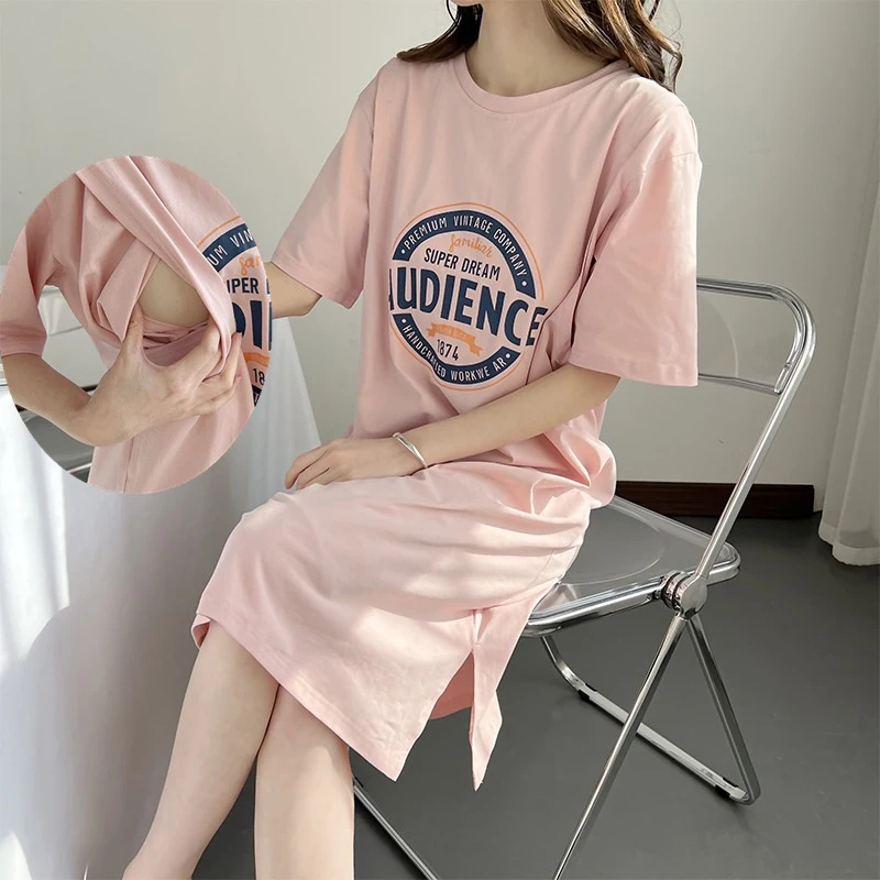 

Maternity Summer Cotton Loose Opening Nursing Mouth Pregnant Women's Dress Breastfeeding Clothes Top Maternity Home Clothing