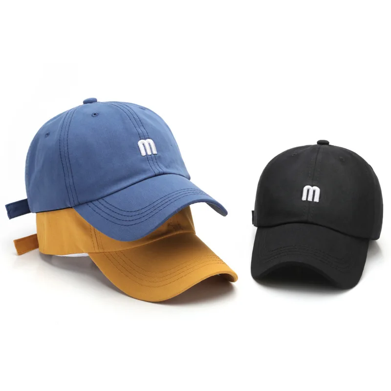 Minimalist 100% Cotton Baseball Cap Unisex Small Letter Embroidery Dad Hat Solid Color Adjustable Casual Cap