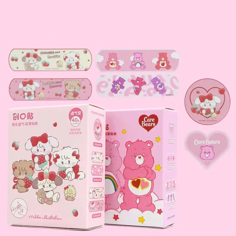 MINISO Kawaii Mikko Care Bears Waterproof Band-Aid 40Pcs Anime Sanrio Girly Heart Cute Microporous Breathable Band-Aid