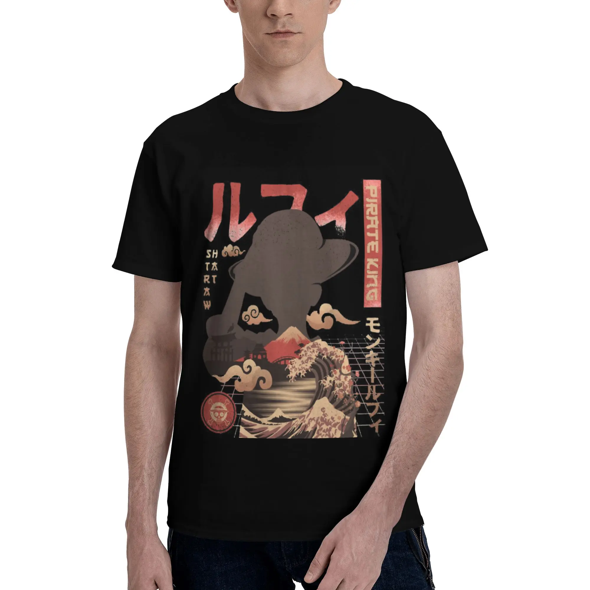 Monkey D Luffy Men's T Shirt One Piece Amazing Tee Shirt Short Sleeve Crewneck Pure Cotton Birthday Gift Clothing T-Shirt