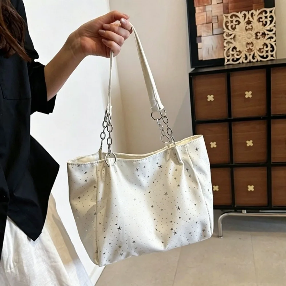 Fashion Durable Star Pattern Shoulder Bag Solid Color Chain Strap Large Capacity Handbag Versatile Soft Underarm Tote Bag Travel