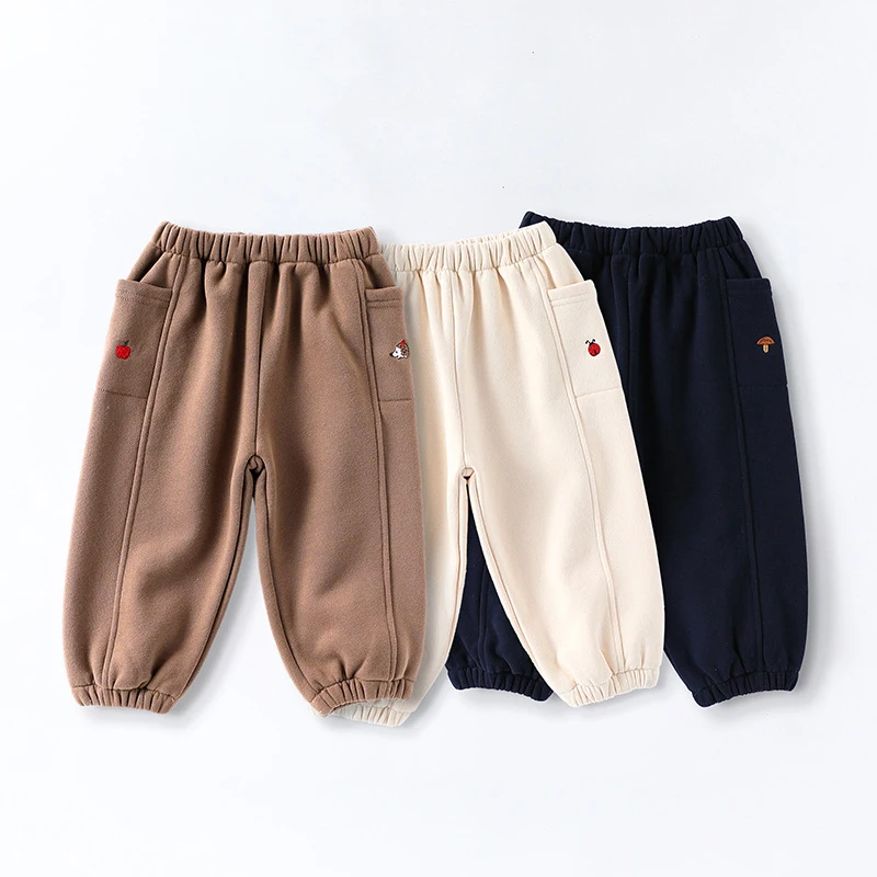 

Infant Baby Boy Pant 2025 Autumn Cartoon Embroidery Solid Color Kids Girls Sweatpant Elastic Waist Toddler Girls Jogger Pants