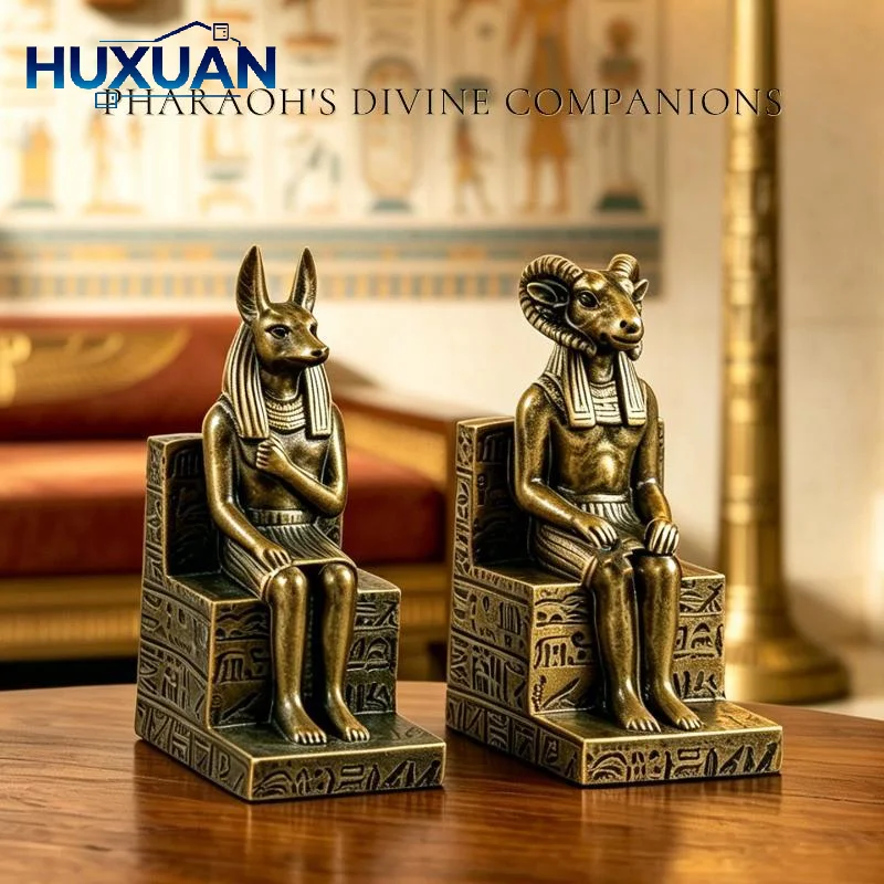 Vintage Egyptian Anubis Ram Khnum Resin Statue Set Decorative Figurines For Home