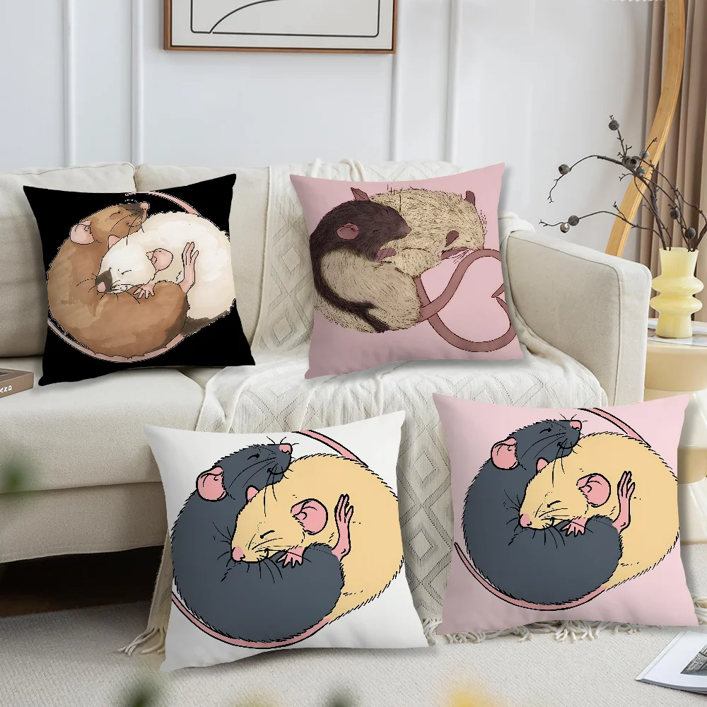 Kawaii C-Cuddling Rats Russian Blue and T-Topaz cushion cover For Pillow Printing Sofa Decoration Home Office Nordic Simplicity