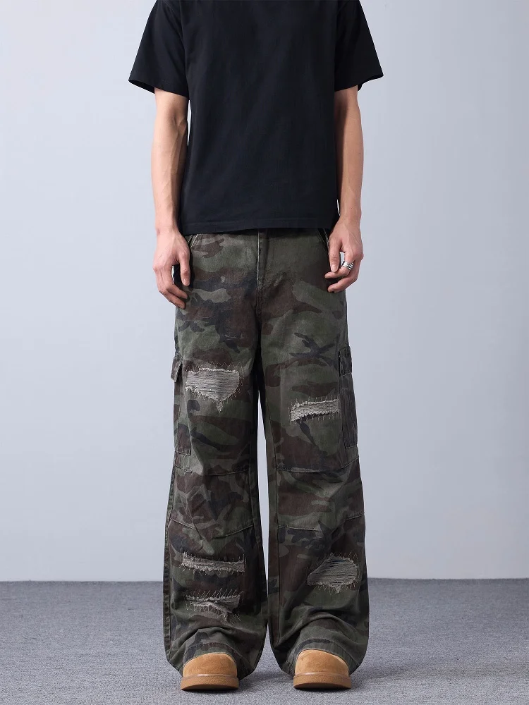 الرجعية الأمريكية التمويه هول تصميم جينز غير رسمي الرجال النساء شارع العليا Sle القطن العمل بنطلون مستقيم فضفاض صالح الجينز