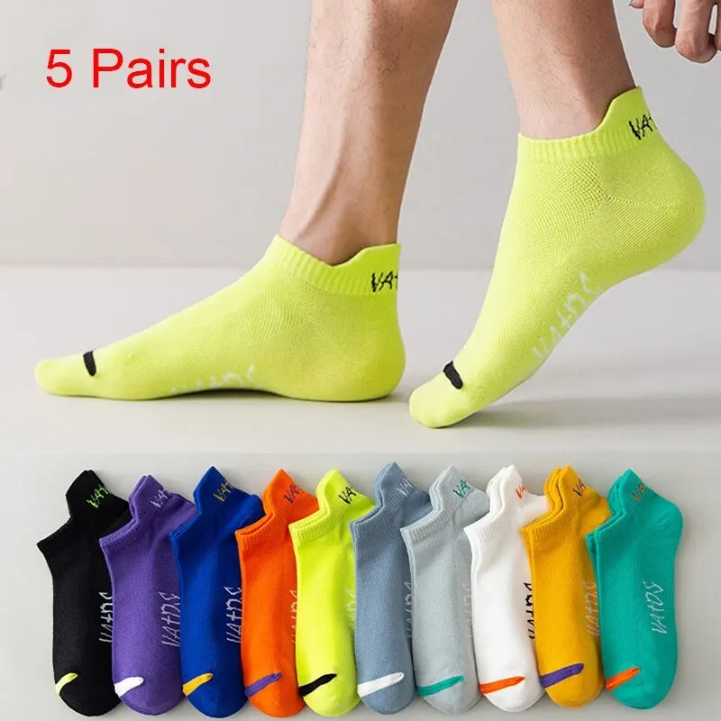 5 Pairs New Summer Cotton Men\'s Socks Short Thin Casual Mesh Breathable Boat Socks Fashion Comfortable Street Style Sockke Gift