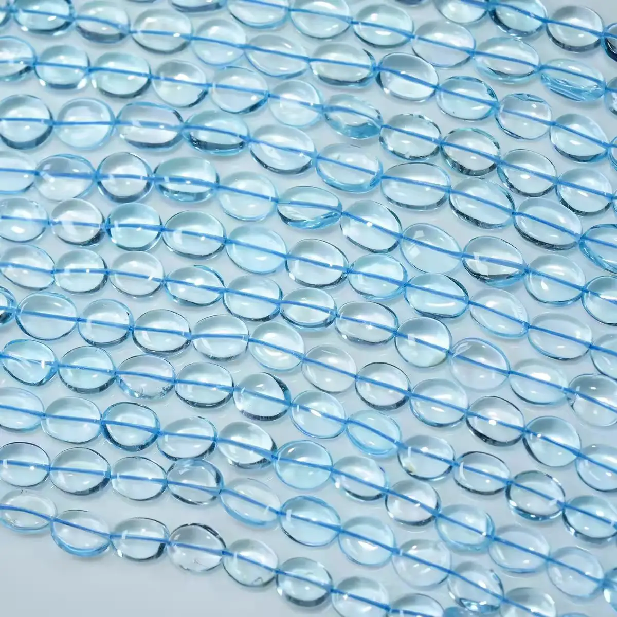 7A 26CM Sky Blue Topaz Loose Beads Flat Oval 9-11mm for DIY Jewelry Necklace Nature
