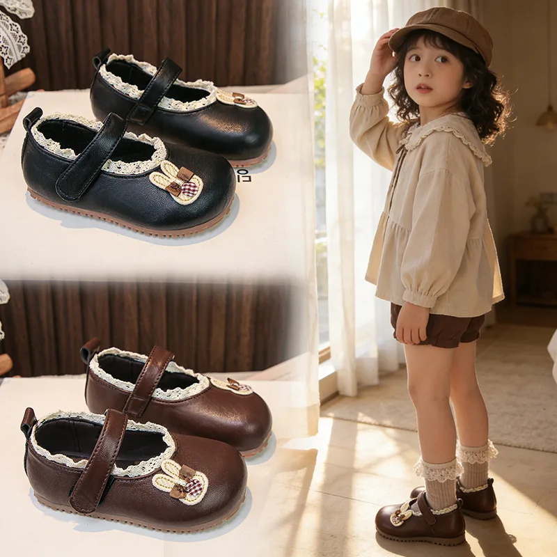 

Girls Spring Autumn New PU Leather Shoes Soft Sole Non-slip Fashion Princess Shoes Cartoon Square Mouth Loafer