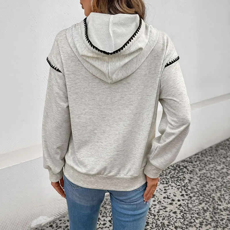 سترة نسائية جديدة للخريف والشتاء متوسطة الطول ومتعددة الاستخدامات مكونة من قطعتين سترة فضفاضة بقلنسوة