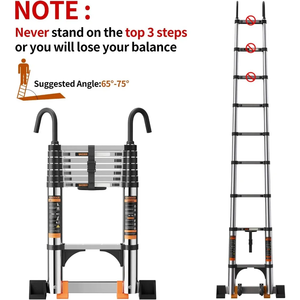 سلم تمديد عالي التحمل بطول 8.5 قدم مع خطاف ثابت وقضيب تثبيت، سعة 330 رطل، سلم تصغير متعدد الأغراض للخارج #2