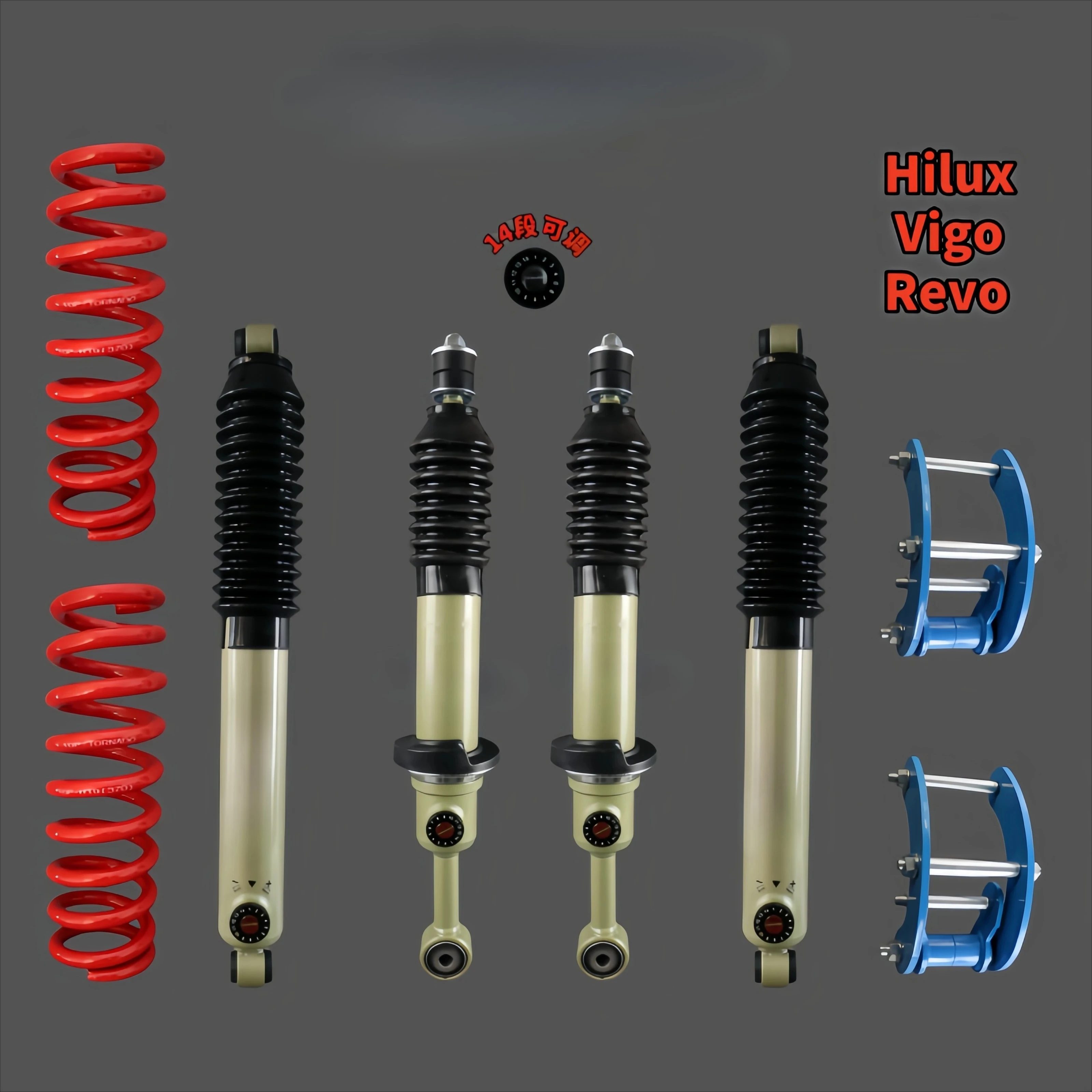 Soft And Hard Adjustable 2-inch Raised 4X4 Suspension Kit Combination For Toyota Hilux Vigo Revo Pickup Truck