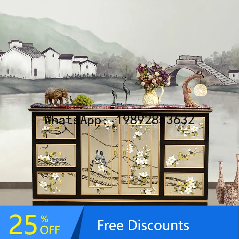 

CZ New Chinese Style Living Room Decorative Cabinet Entrance Solid Wood Storage Cabinet Painted Shoe Cabinet