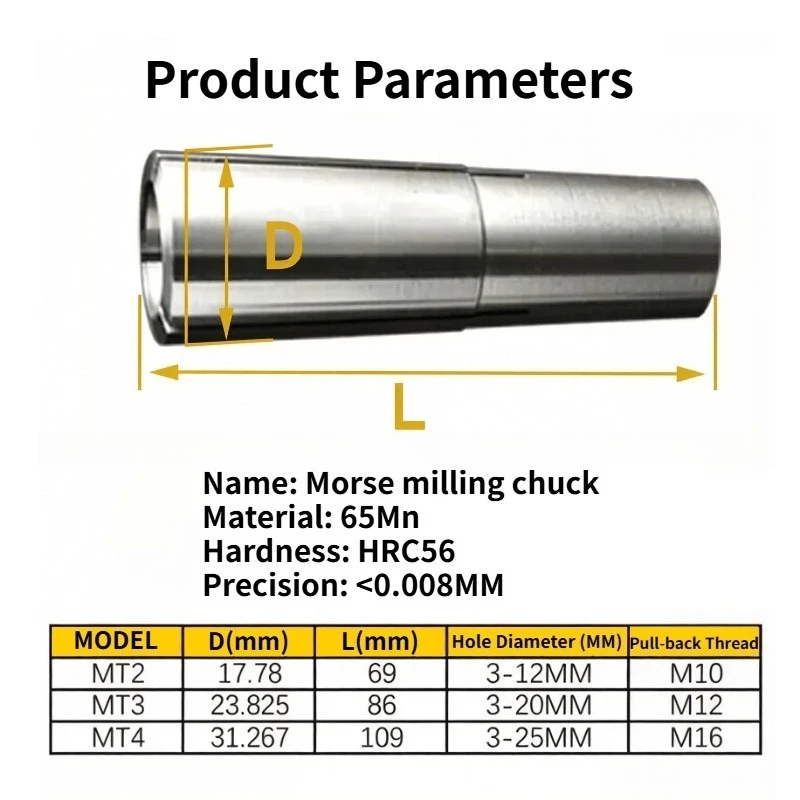 MT2 MT3 MT4 collet chuck D3 4 5 6 8 10 12 14 16 18 20mm morse taper cone spring collet thread M10 M12 M16 clamp tool