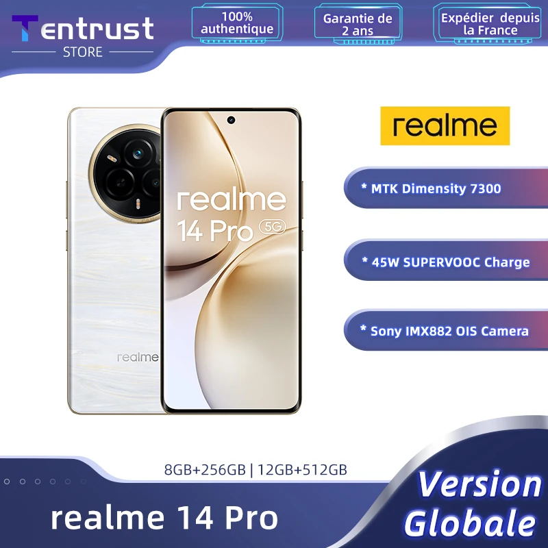 Realme-14 Pro Smartphone, 5G, 50MP, Sony IMX882, Câmera OIS, Dimensão 7300 Energia, 120Hz, Curvo Visão Display, IP69, Versão Global