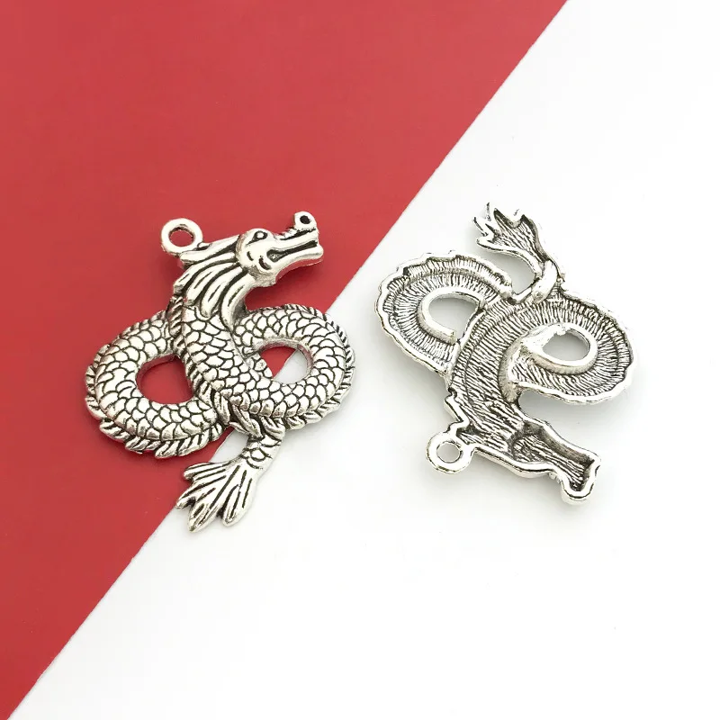 2pcs Chinese Style Dragon Alloy Charms Luck Word Metal Pendants for DIY Necklace Bracelet Earrings Jewelry Making Accessories