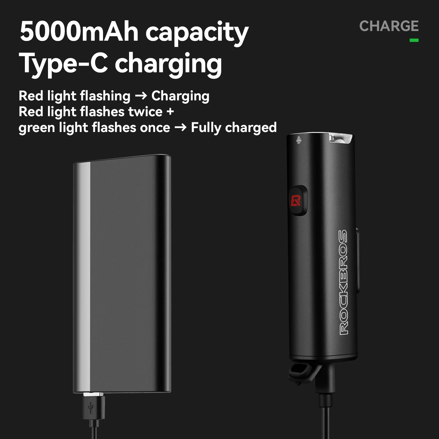 ROCKBROS إضاءة دراجة هوائية 1200LM 5000mAh الدراجة الجبهة ضوء نوع-C مصباح أمامي قابل لإعادة الشحن سبائك الألومنيوم IPX6 غير نافذ للمطر مصباح يدوي #4