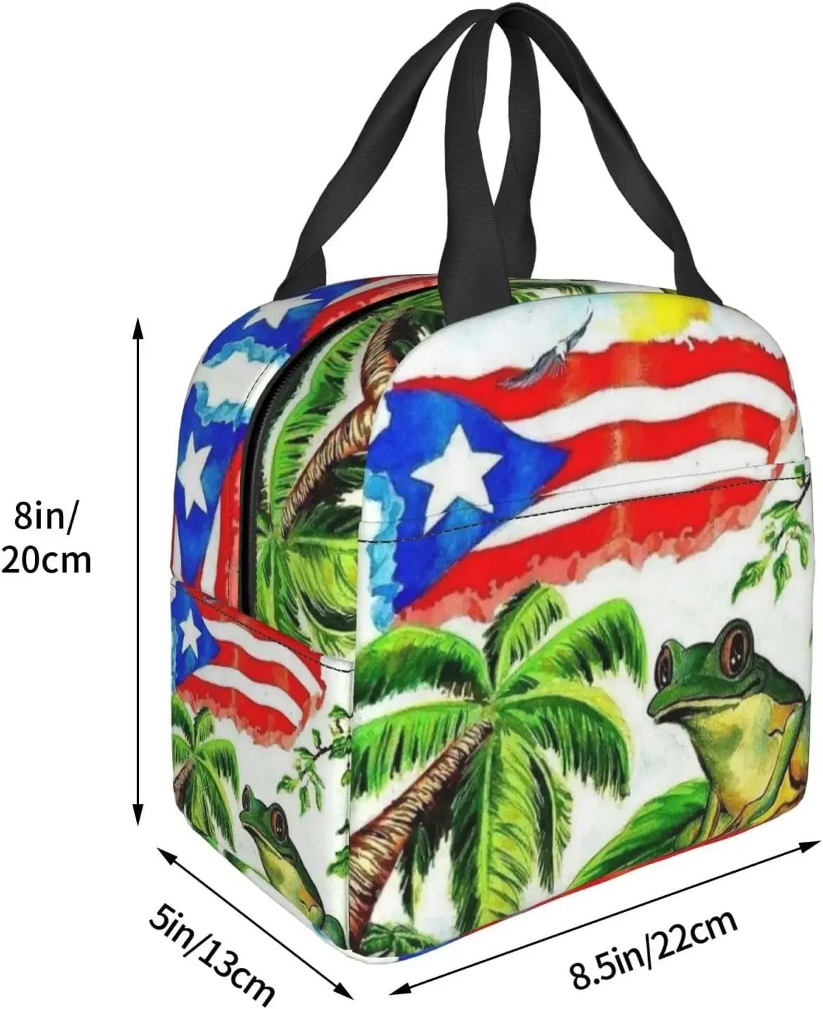 Insulated Lunch Bag Reusable Cooler Thermal Puerto Rico Tote Bag With Front Pocket For Women Men Travel Work Hiking Picnic