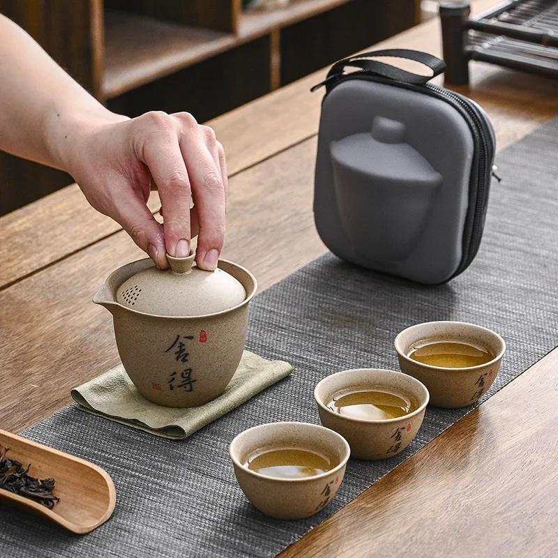 Chinese Style Travel Tea Set Ceramic Porcelain Kong Fu Tea Set Travel Portable Travel Gaiwan Ceramic Glaze Teapot